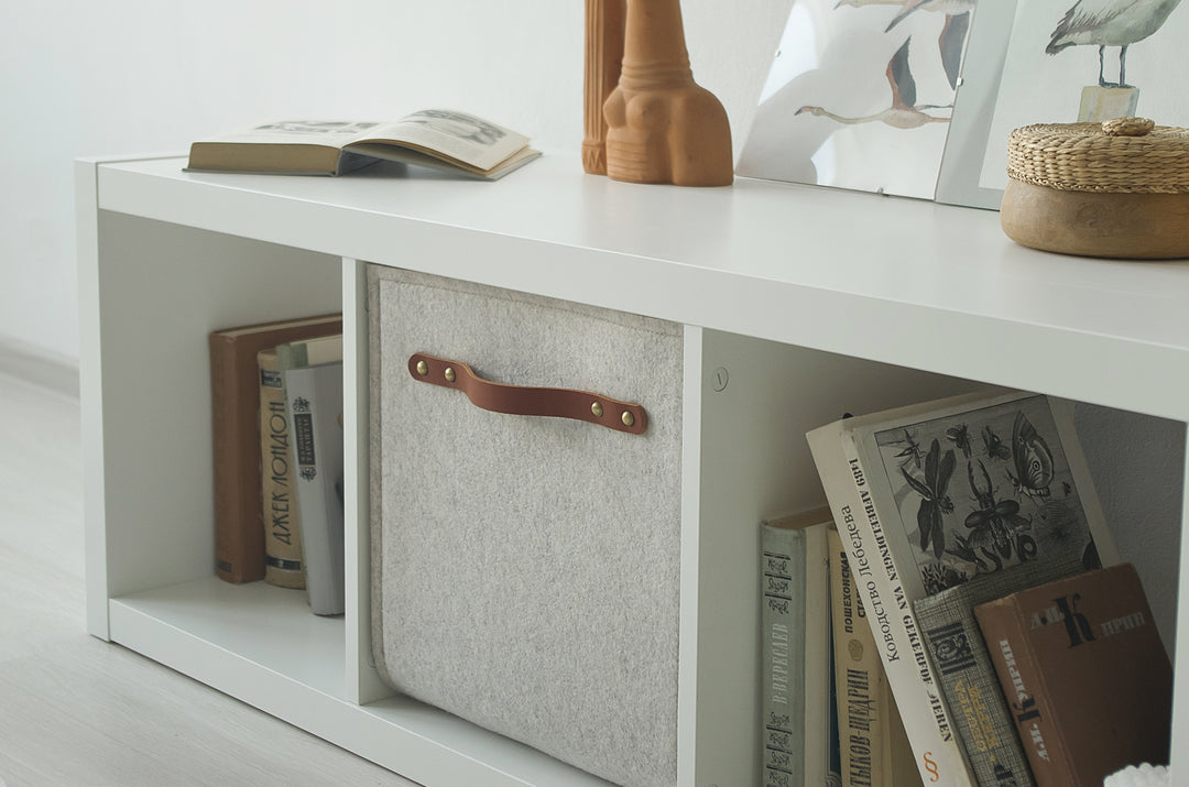 Custom Shelf Bin with leather handles