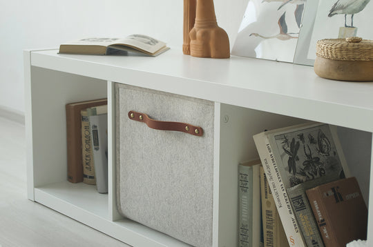 Custom Shelf Bin with leather handles