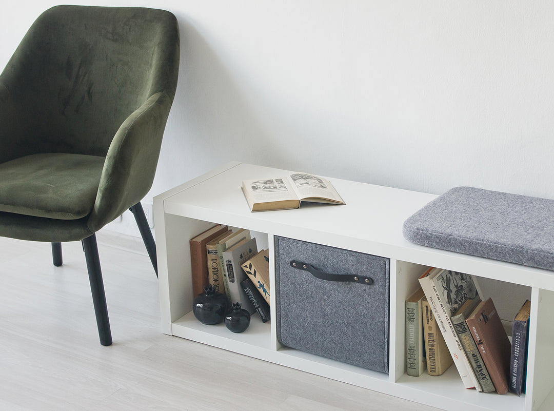 Custom Shelf Bin with leather handles