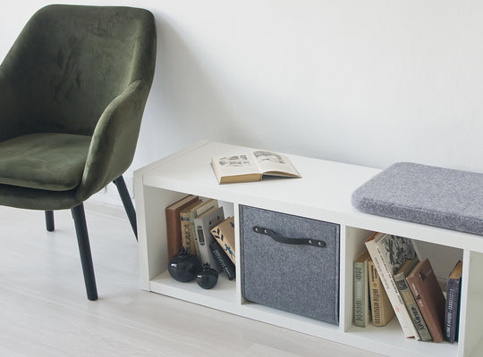 Custom Shelf Bin with leather handles
