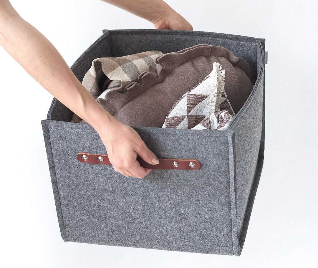 Custom Shelf Bin with leather handles