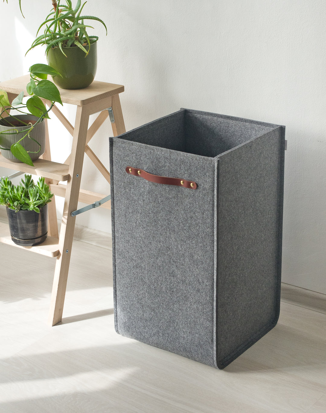 Custom Shelf Bin with leather handles