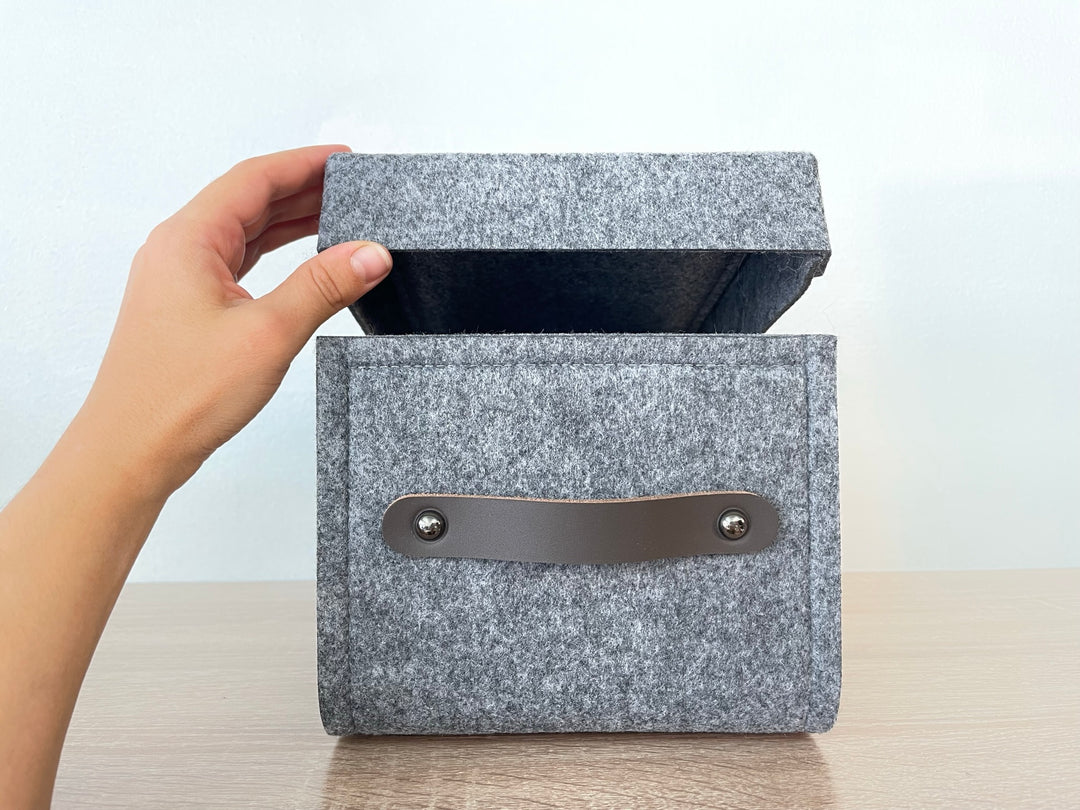 Custom Shelf Bin with leather handles