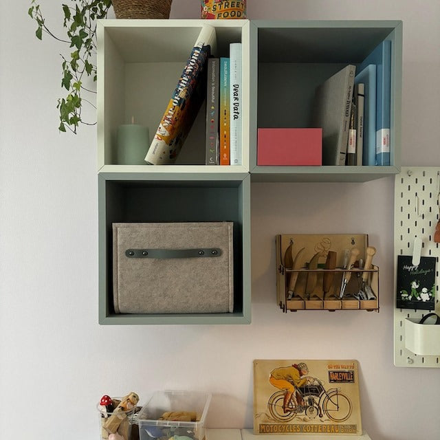 Custom Shelf Bin with leather handles