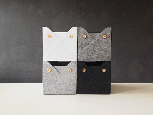 Storage Basket with Buttons - Set of 4 Felt Boxes
