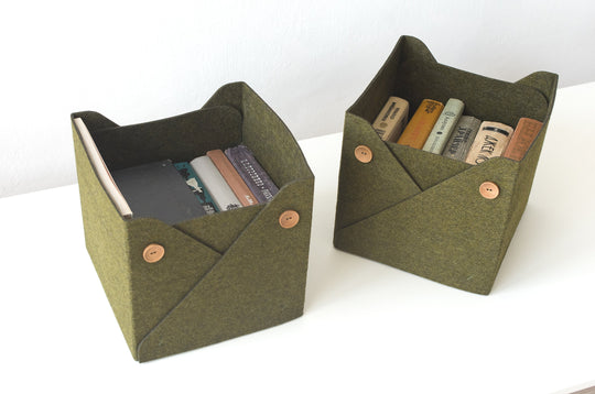 Storage Basket with Buttons - Set of 4 Felt Boxes