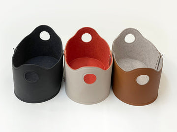 Strong Storage Basket for blankets, books, toys and scarfs - Vegan leather + Felt