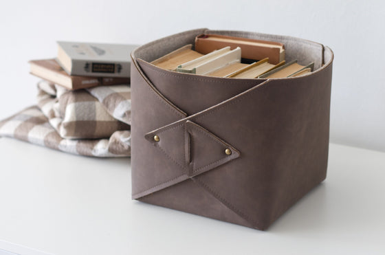 Vegan Leather Storage Bin - Faux leather + Felt